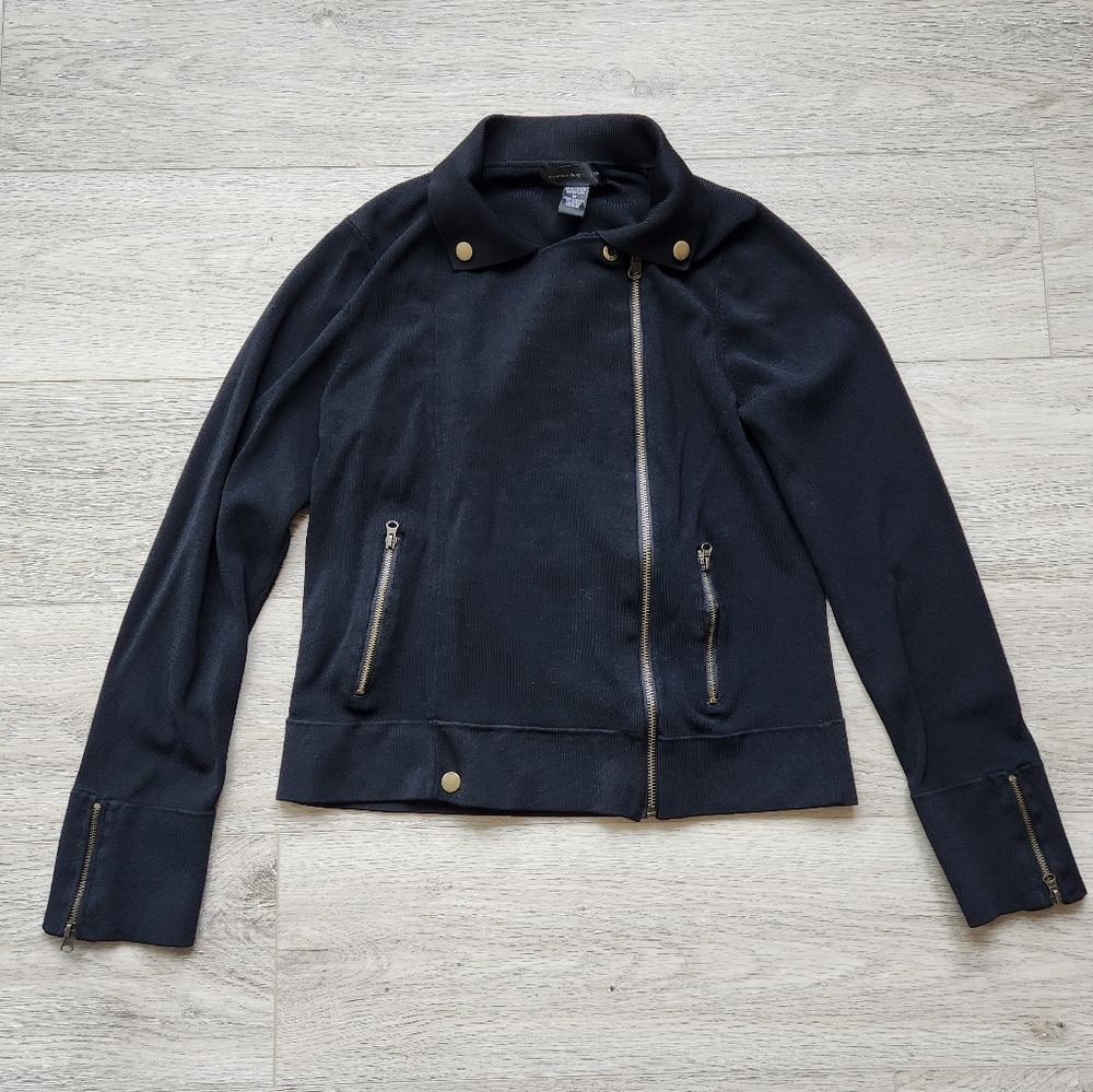 Cable & Gauge Black Jacket Womens Medium Zip Up Moto Modern Long Sleeve